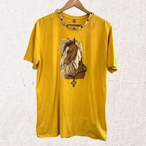 Vibrant Yellow Short Sleeve Tee with Horse Graphic